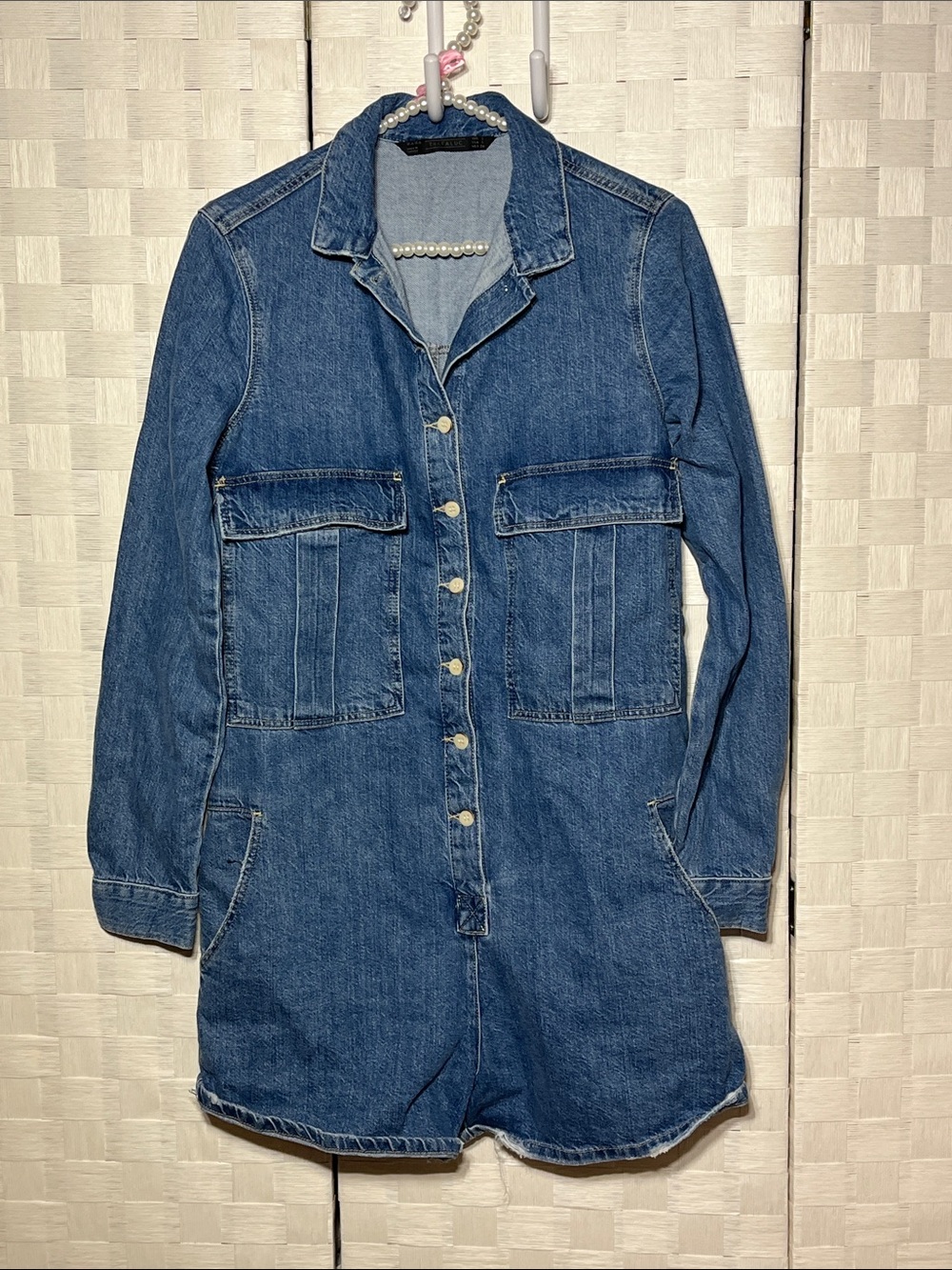 Zara Blue Denim Button Romper Jean Jumpsuit Size Small